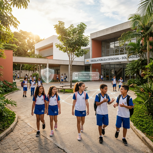 Crianças em escola moderna